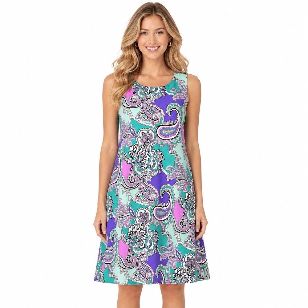 Jude Connally Beth Paisley Shift Dress Size S Sleeveless‎ Resort Made USA